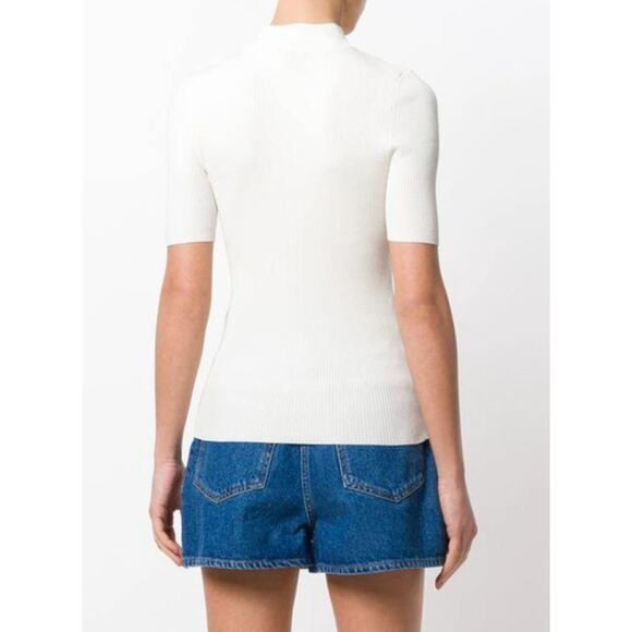 TORY BURCH Carey Mockneck Sweater Ivory Gold Logo Buttons {3Q54} - Picture 3 of 7